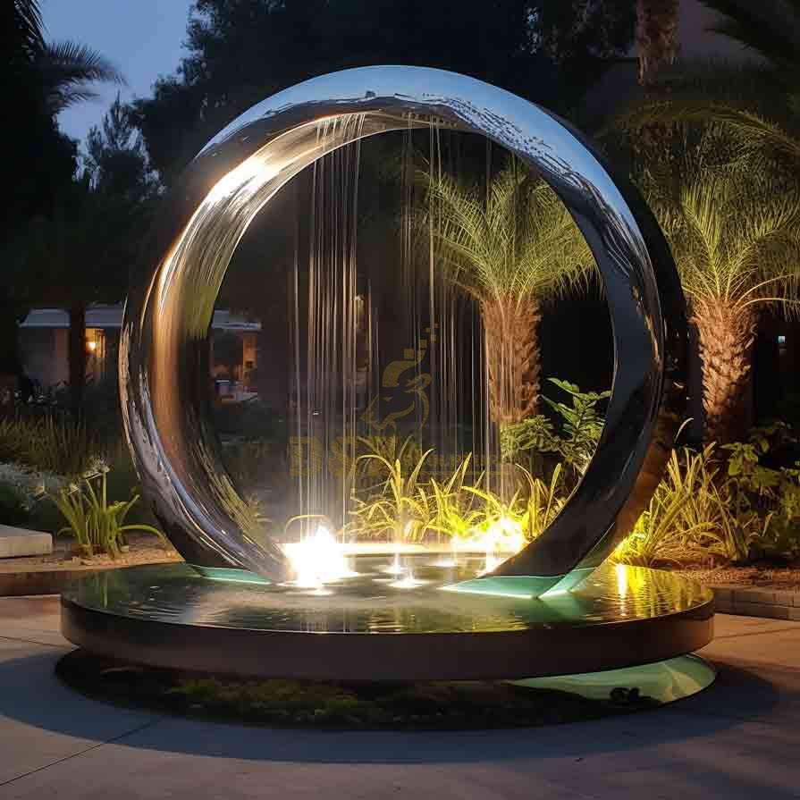 Large outdoor rain curtain fountain garden sculpture, circle fountain