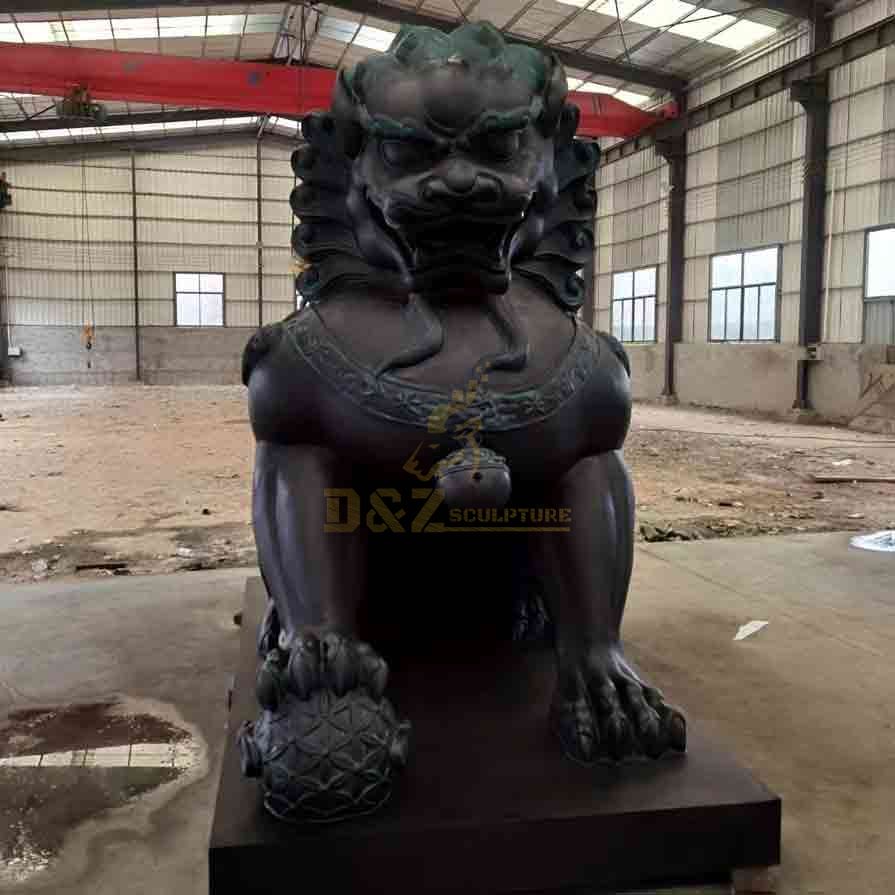 Male lion front view, large bronze lion statue for sale