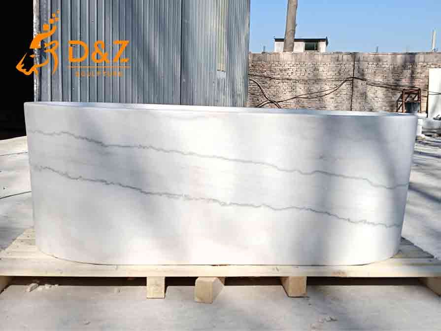 Ready to pack, white marble luxury modern bathtub sculpture, hotel bathtub