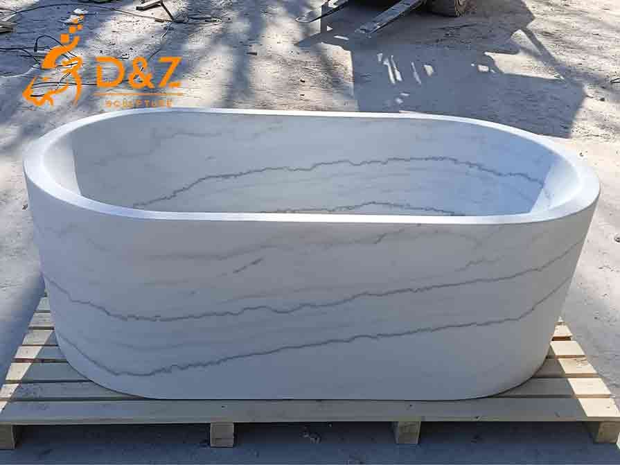 Detail of white marble luxury modern bathtub sculpture