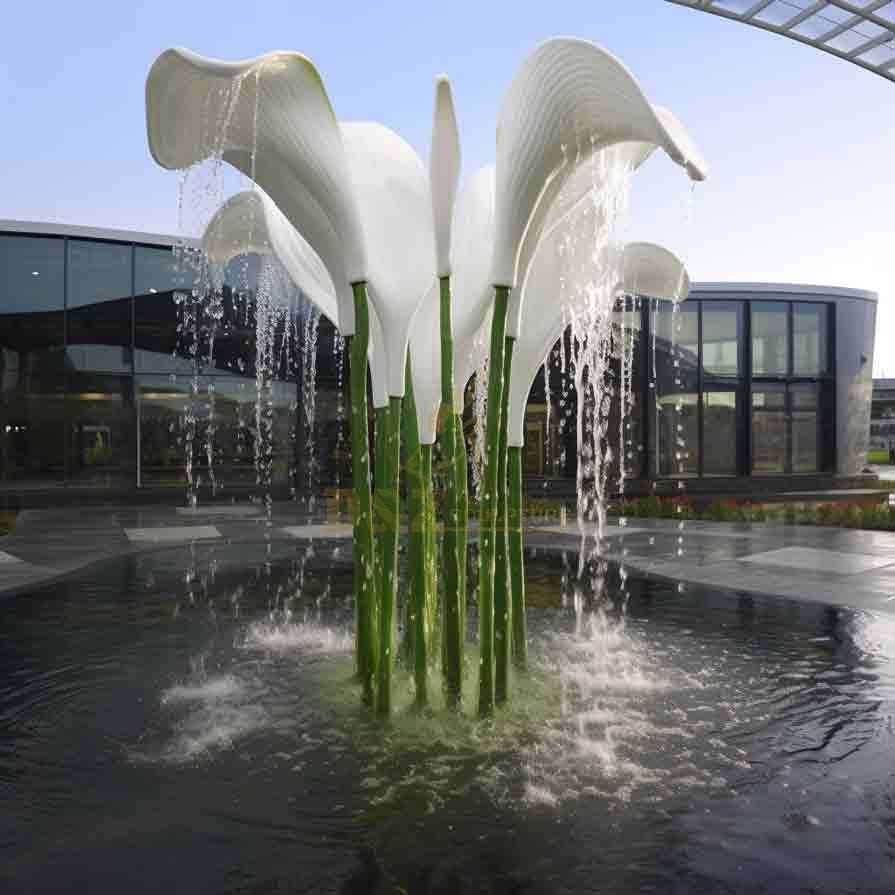 Elegant large outdoor metal calla lily water fountain sculpture