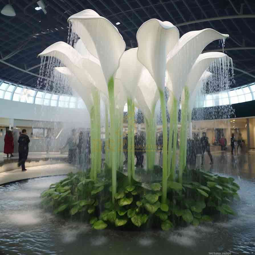 Elegant large metal calla lily flower bouquet water fountain sculpture