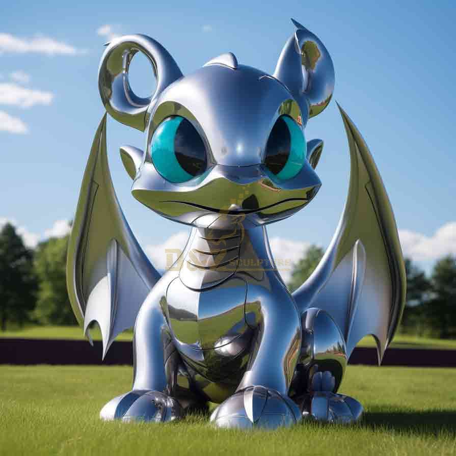 Large Metal Cute Dragon Sculpture Outdoor on Lawn