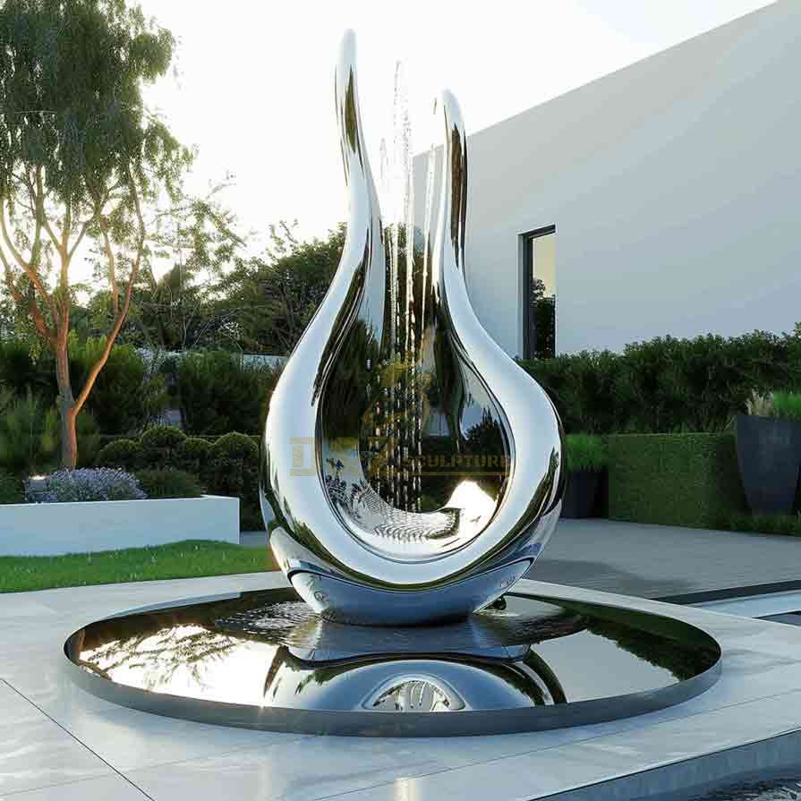 Outdoor abstract guitar fountain - mirror stainless steel modern water fountain