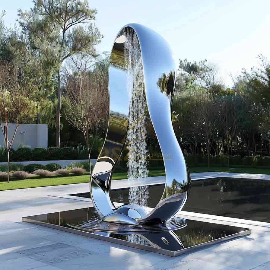 modern garden fountain - large mirrored stainless steel fountain