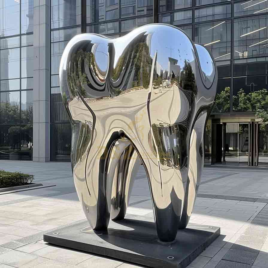 Mirror Stainless Steel Giant Tooth Sculpture Custom 3