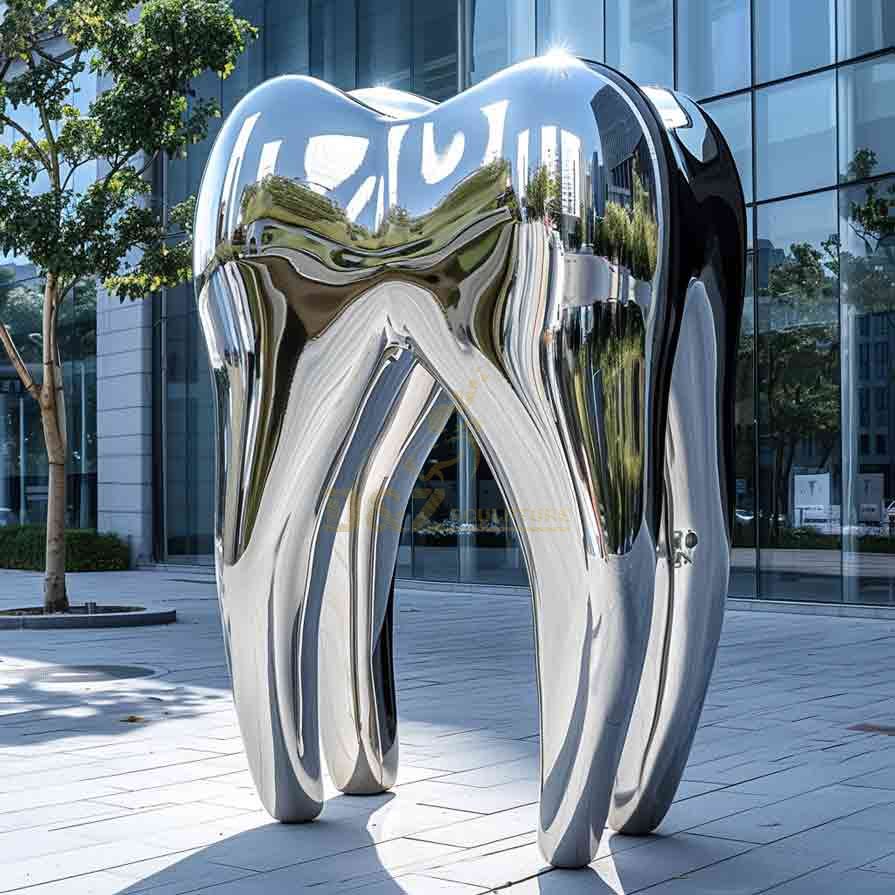 Mirror Stainless Steel Giant Tooth Sculpture Custom 5