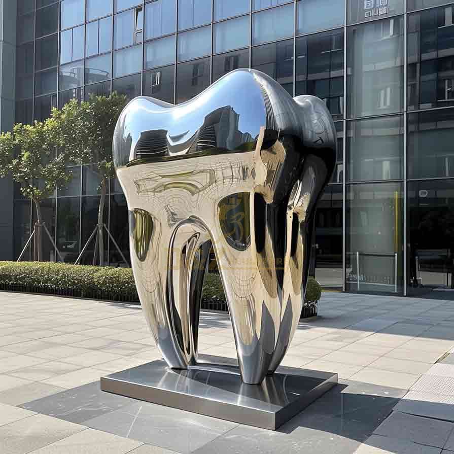 Mirror Stainless Steel Giant Tooth Sculpture Custom 6