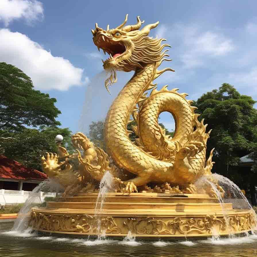 Large Copper Outdoor Golden Dragon Statue Garden Fountain Custom 4