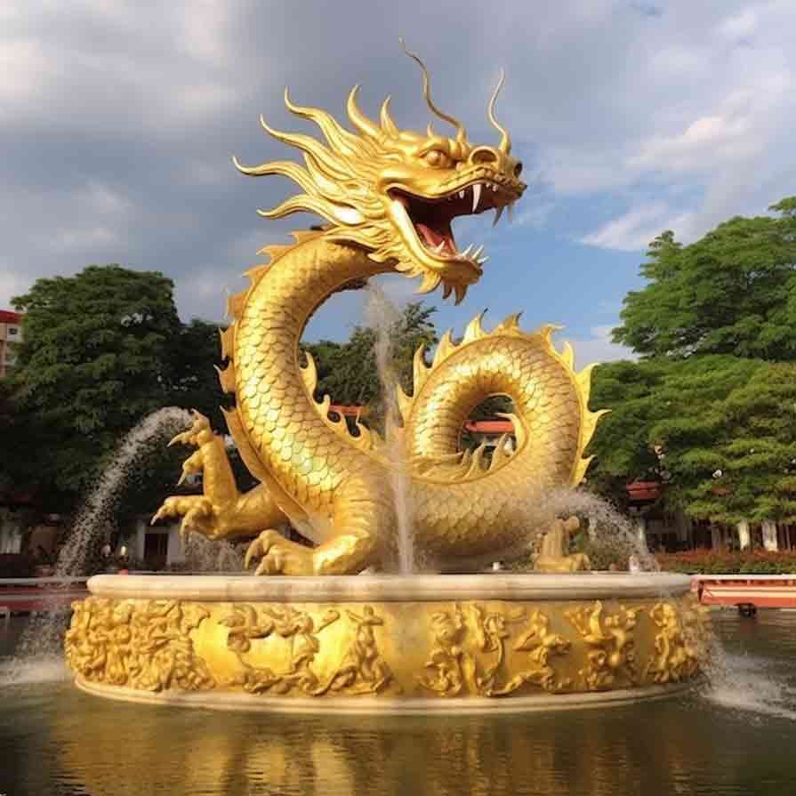 Large Copper Outdoor Golden Dragon Statue Garden Fountain Custom 5