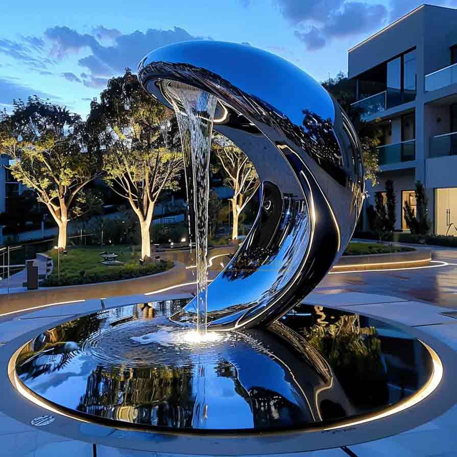 Large Abstract Metal Whale Fountain - Futuristic Creatures 1