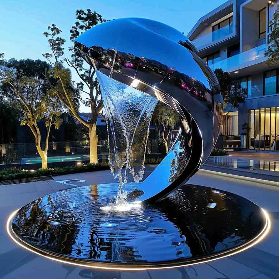 Large Abstract Metal Whale Fountain - Futuristic Creatures 4