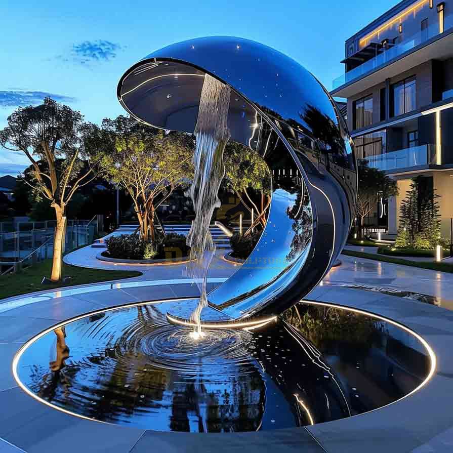 Large Abstract Metal Whale Fountain - Futuristic Creatures 5