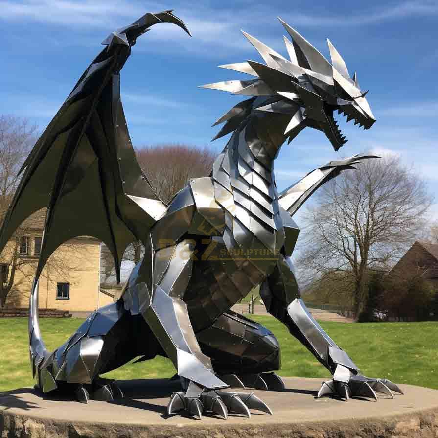 Metal Cardboard Dragon Sculpture - Stainless Steel Dragon Sculpture