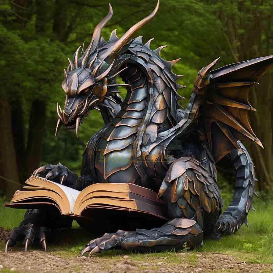 Metal Reading Dragon Sculpture - Large Metal Dragon Sculpture Designs