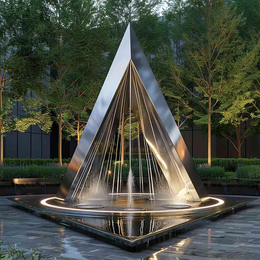 Modern Stainless Steel Triangle Fountain Sculpture 2