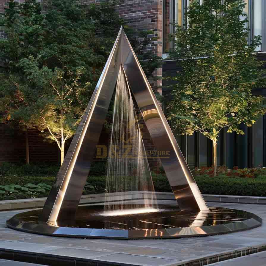 Modern Stainless Steel Triangle Fountain Sculpture 3