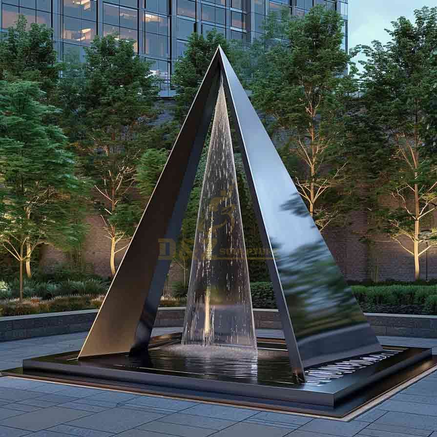 Modern Stainless Steel Triangle Fountain Sculpture 4