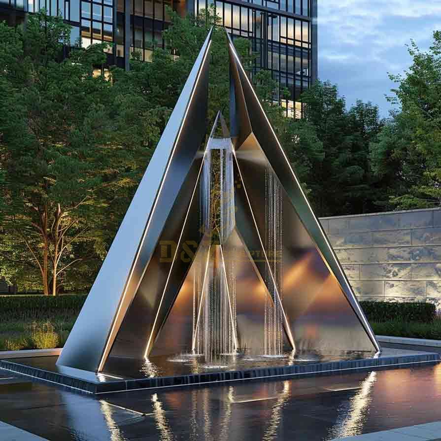 Modern Stainless Steel Triangle Fountain Sculpture 5