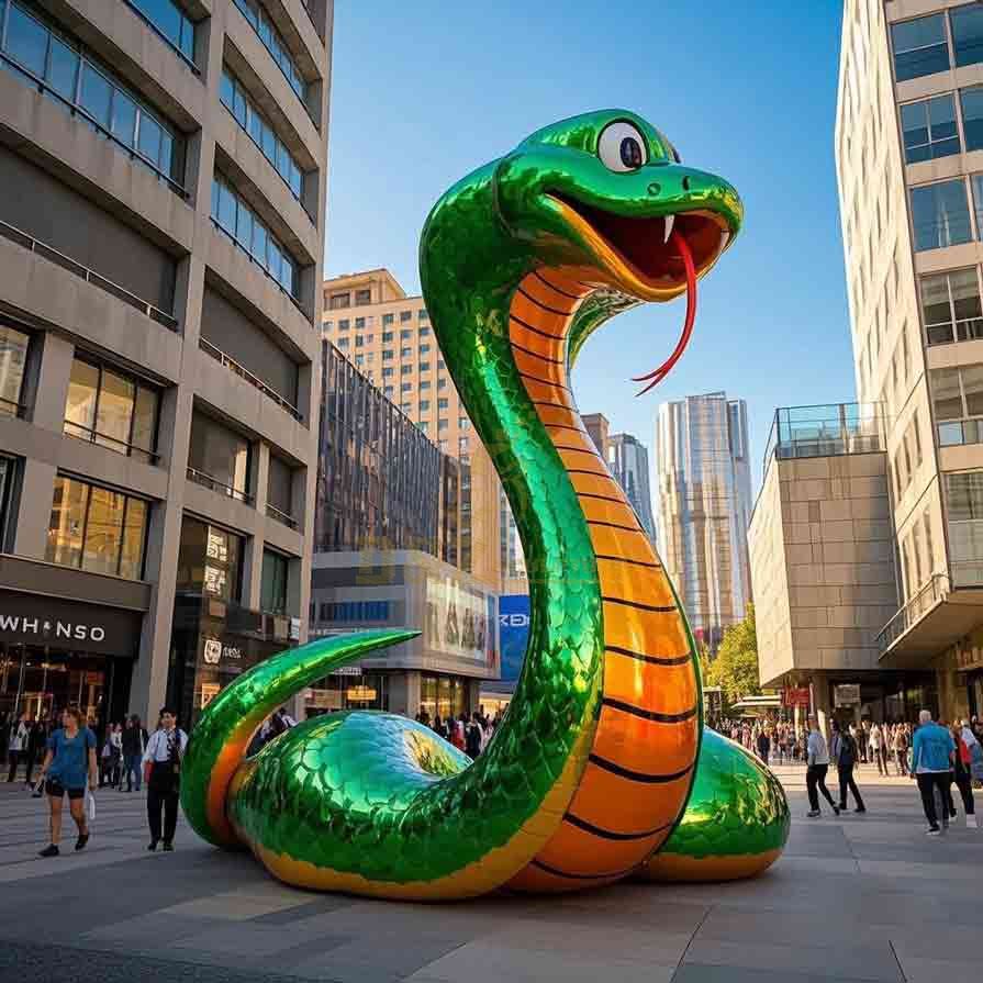 Cartoon Color - Giant Mirror Stainless Steel King Cobra Sculpture