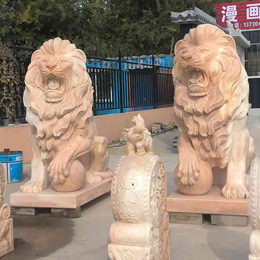 Sunset Red Marble Lion Statue for Sale 3