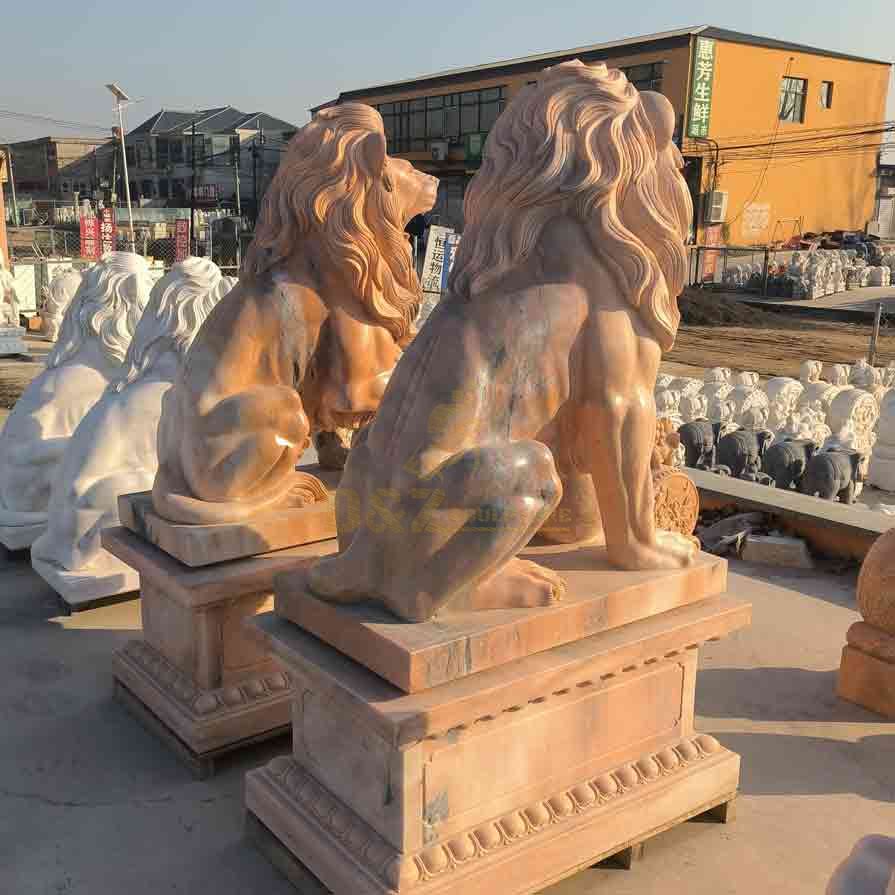 Sunset Red Marble Lion Statue for Sale 4