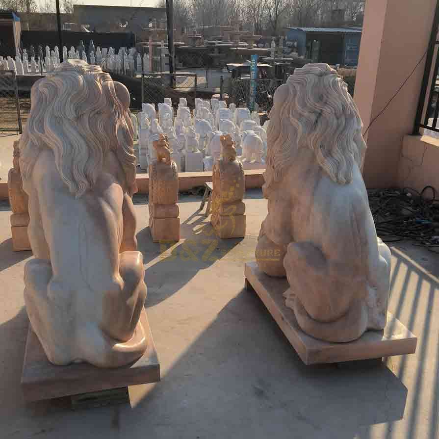 Sunset Red Marble Lion Statue for Sale 5