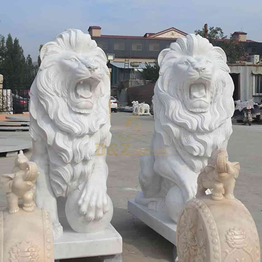 Classic Guangxi white marble lion statues 1