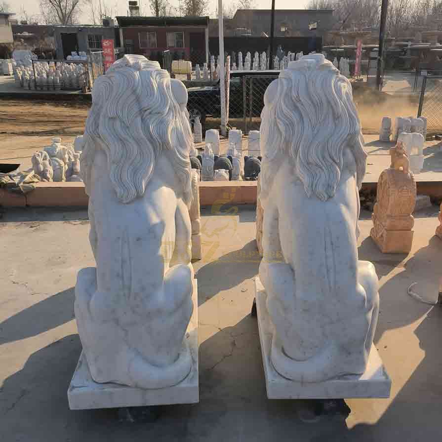 Classic Guangxi white marble lion statues 2