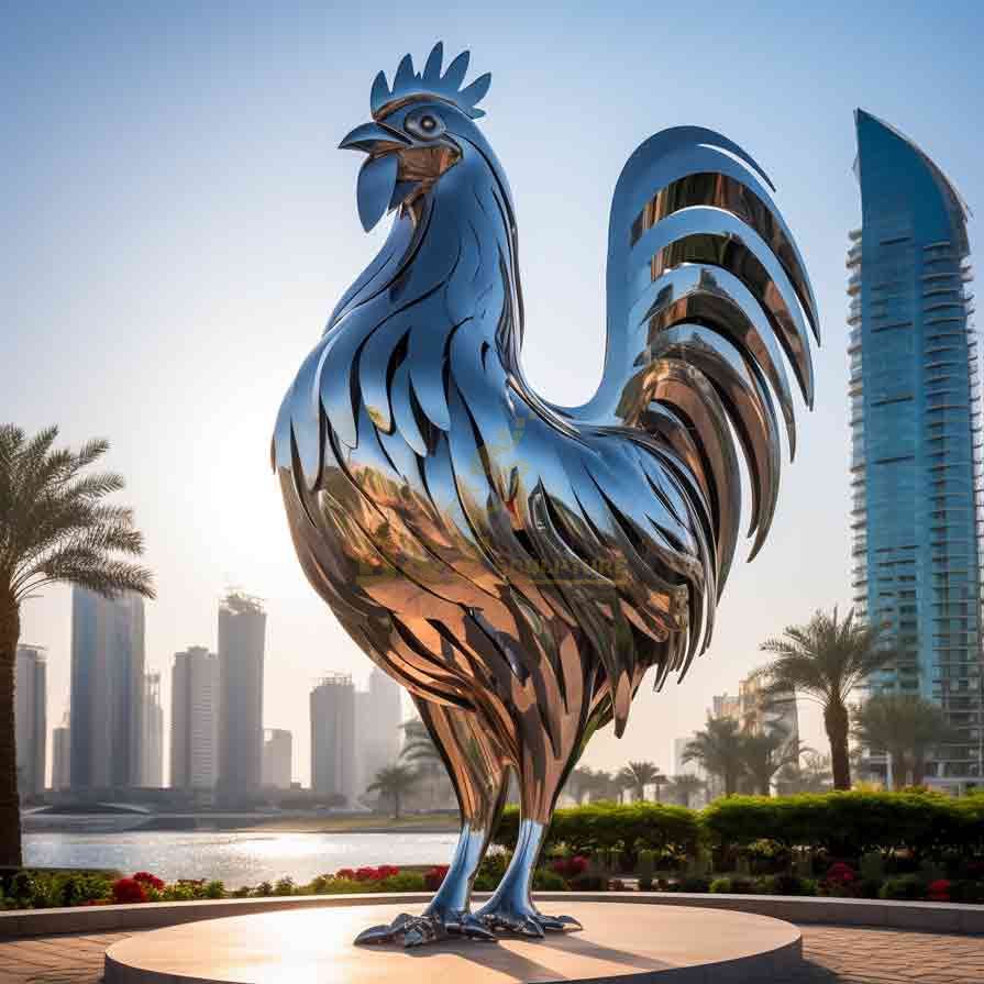 Large Metal Rooster Sculpture Yard Garden Square 1