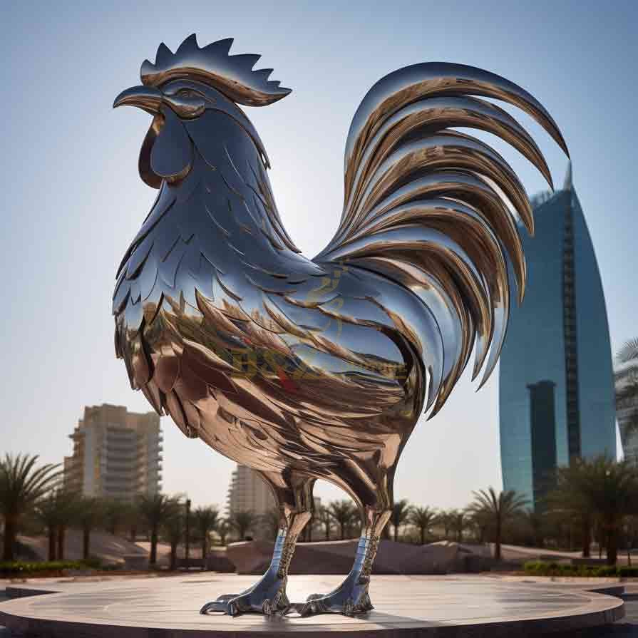 Large Metal Rooster Sculpture Yard Garden Square 2