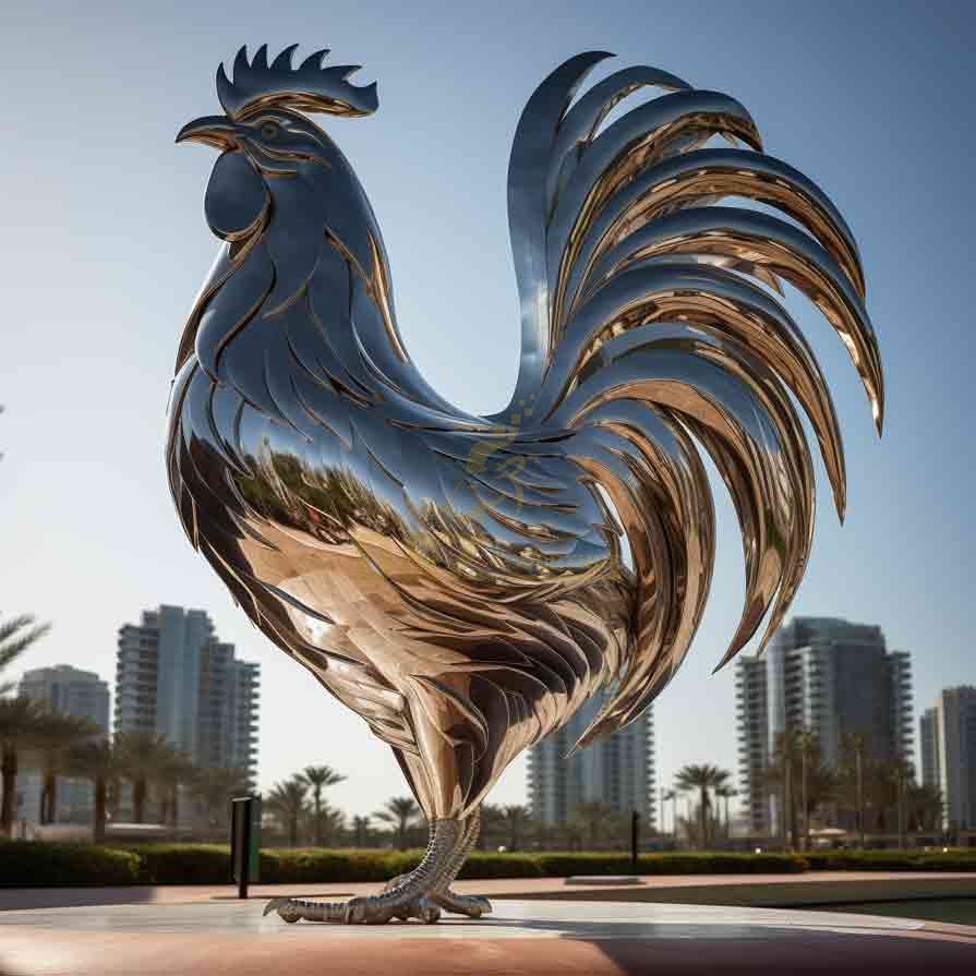 Large Metal Rooster Sculpture Yard Garden Square 4