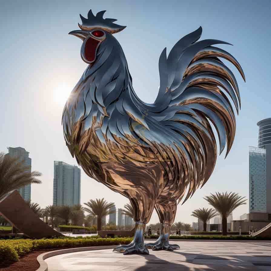 Large Metal Rooster Sculpture Yard Garden Square 5