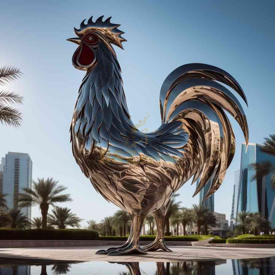 Large Metal Rooster Sculpture Yard Garden Square6