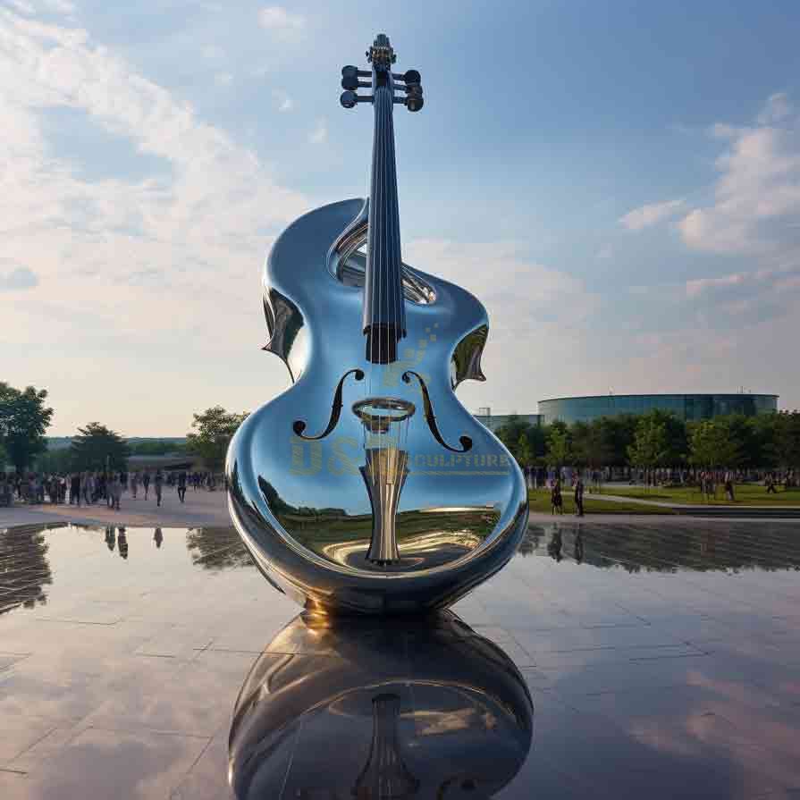 Giant Stainless Steel Violin Sculpture Music Hall Square 2