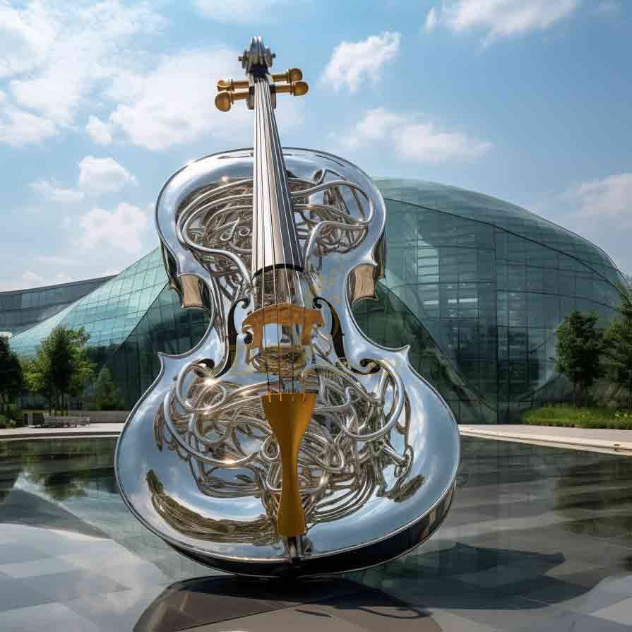 Giant Stainless Steel Violin Sculpture Music Hall Square 3