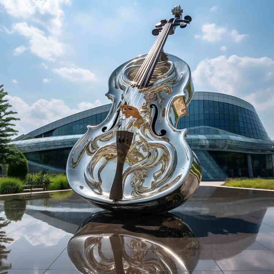 Giant Stainless Steel Violin Sculpture Music Hall Square 4