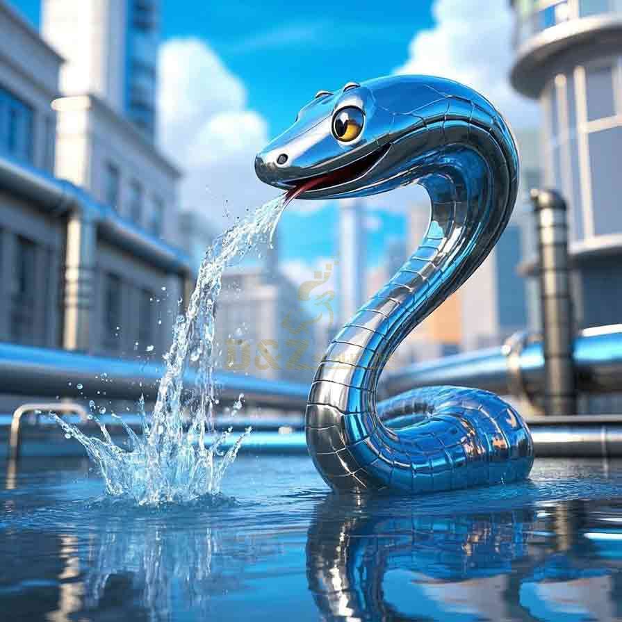 Outdoor Fountain - Metal Giant Snake Sculpture