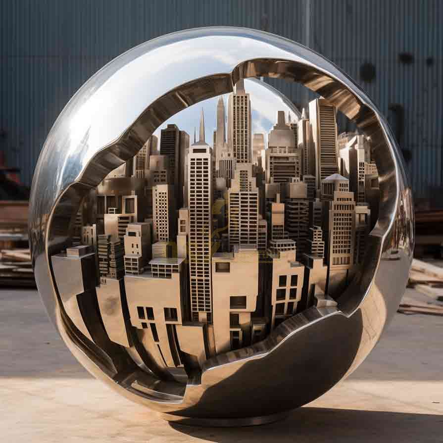 Modern Stainless Steel City Sphere Sculpture Landmark 2