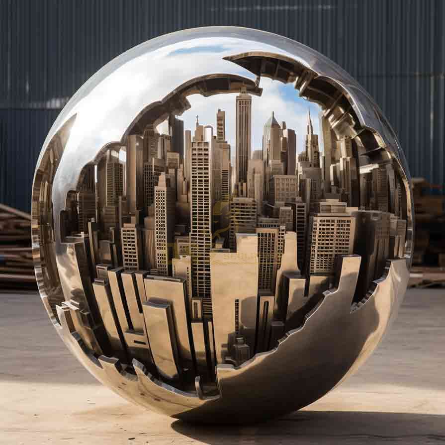 Modern Stainless Steel City Sphere Sculpture Landmark 4