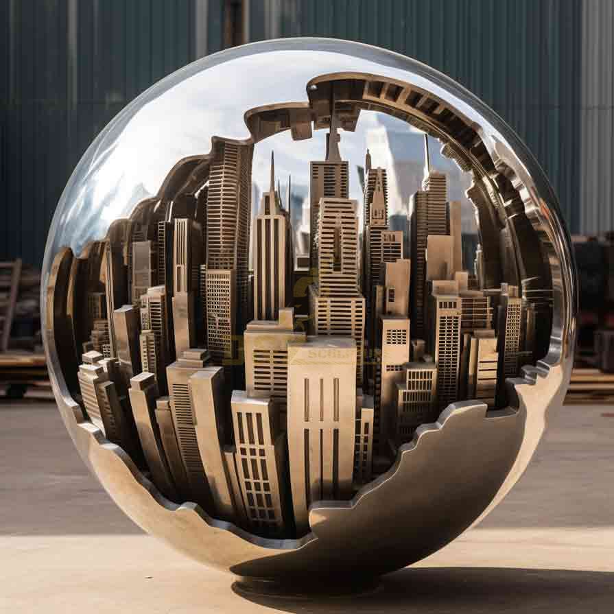 Modern Stainless Steel City Sphere Sculpture Landmark 5