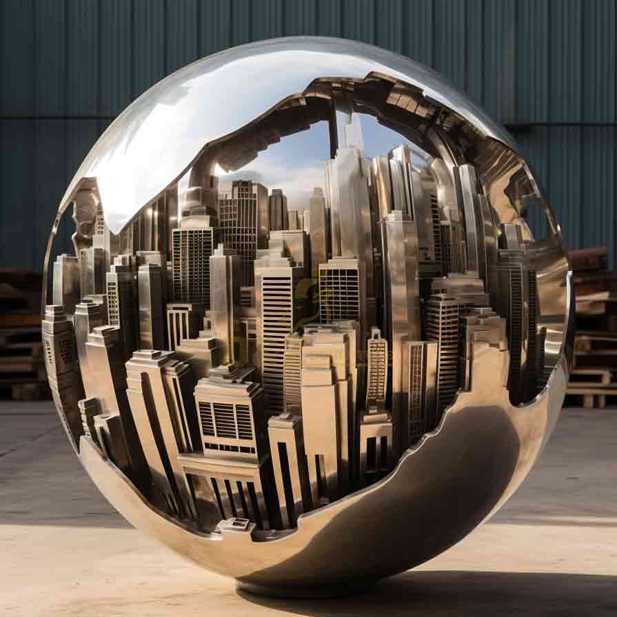 Modern Stainless Steel City Sphere Sculpture Landmark 8