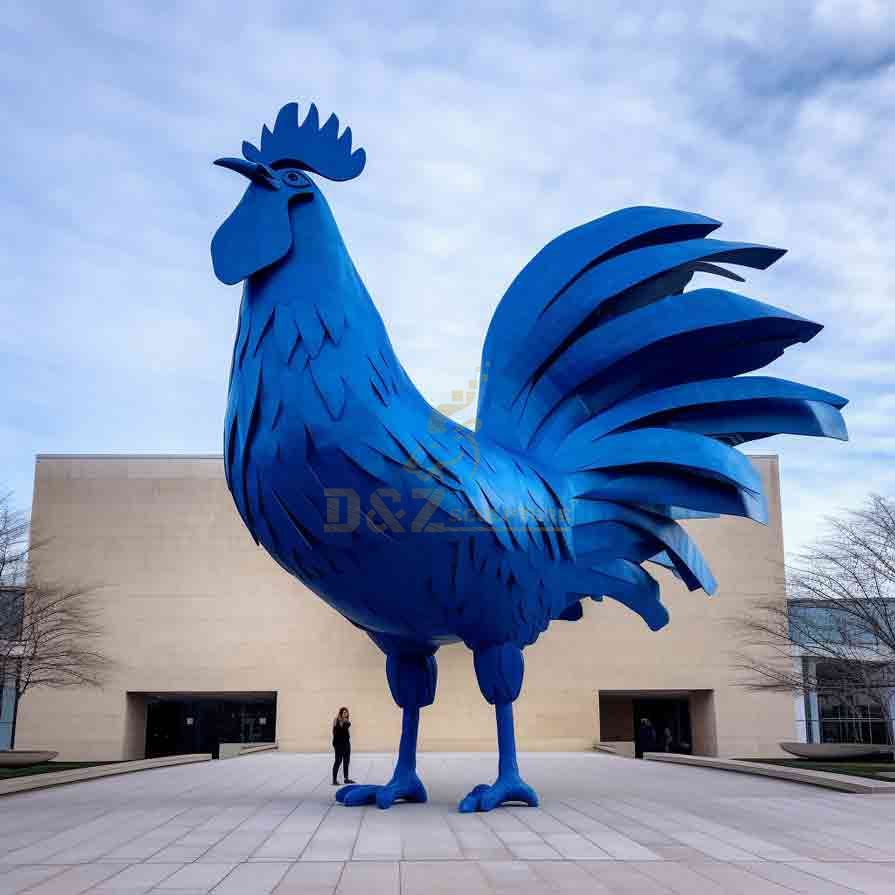 Large Metal Blue Rooster Sculpture Garden Decor 2