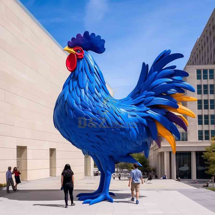 Large Metal Blue Rooster Sculpture Garden Decor 4