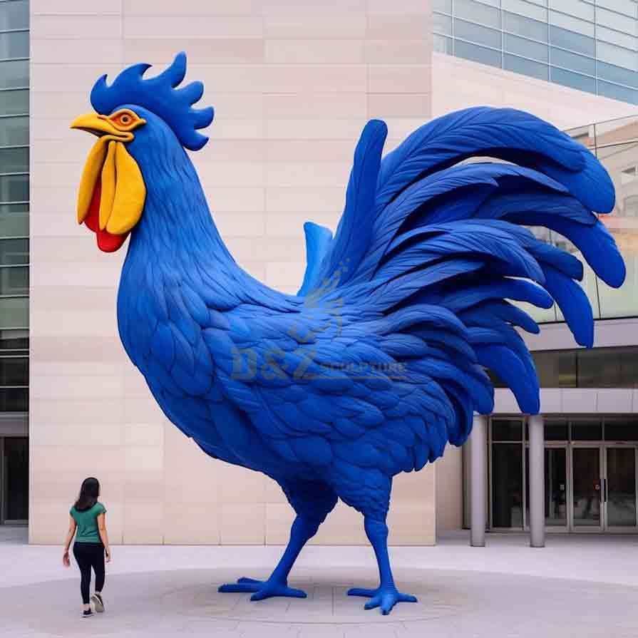 Large Metal Blue Rooster Sculpture Garden Decor 6