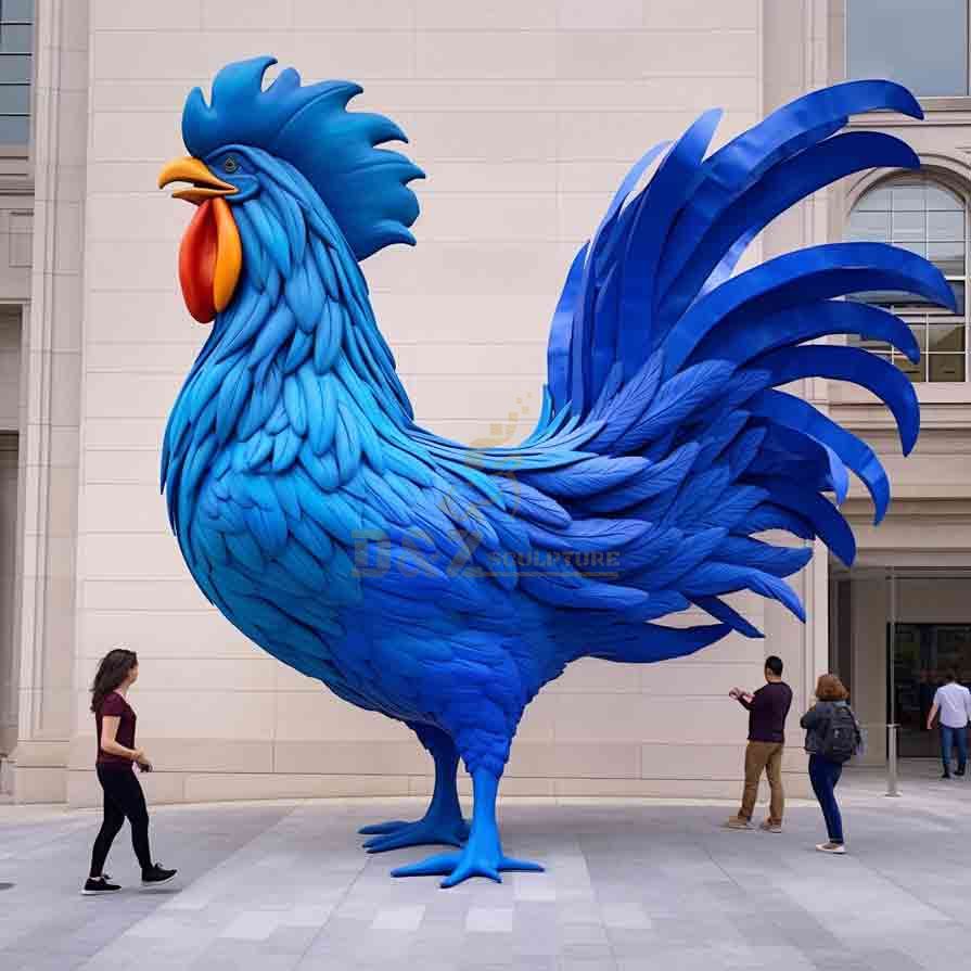 Large Metal Blue Rooster Sculpture Garden Decor 7