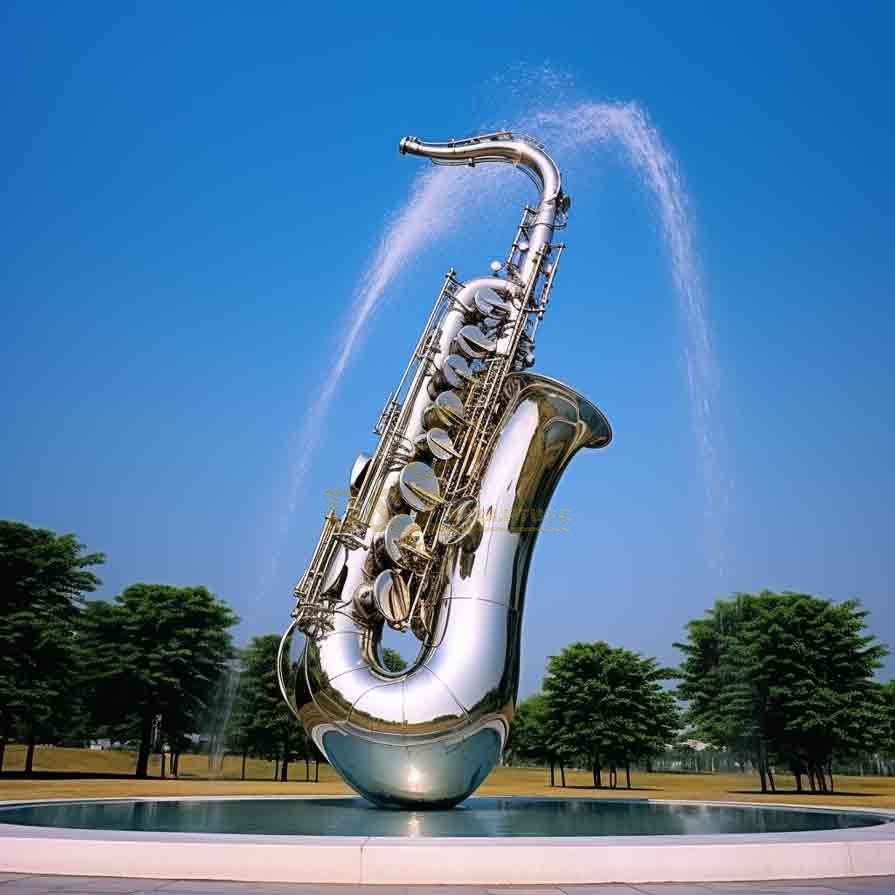 Stainless Steel Saxophone Fountain Sculpture | Large Outdoor Modern Art 1