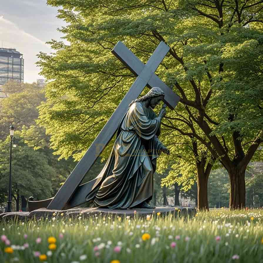 Large Outdoor Bronze Jesus Carrying Cross Statue 2