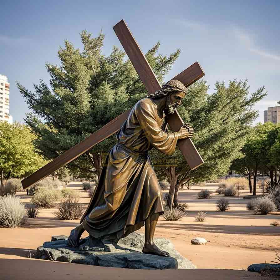 Large Outdoor Bronze Jesus Carrying Cross Statue 6