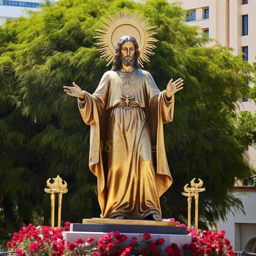 Custom Large Golden Jesus Statue - Outdoor Bronze 7